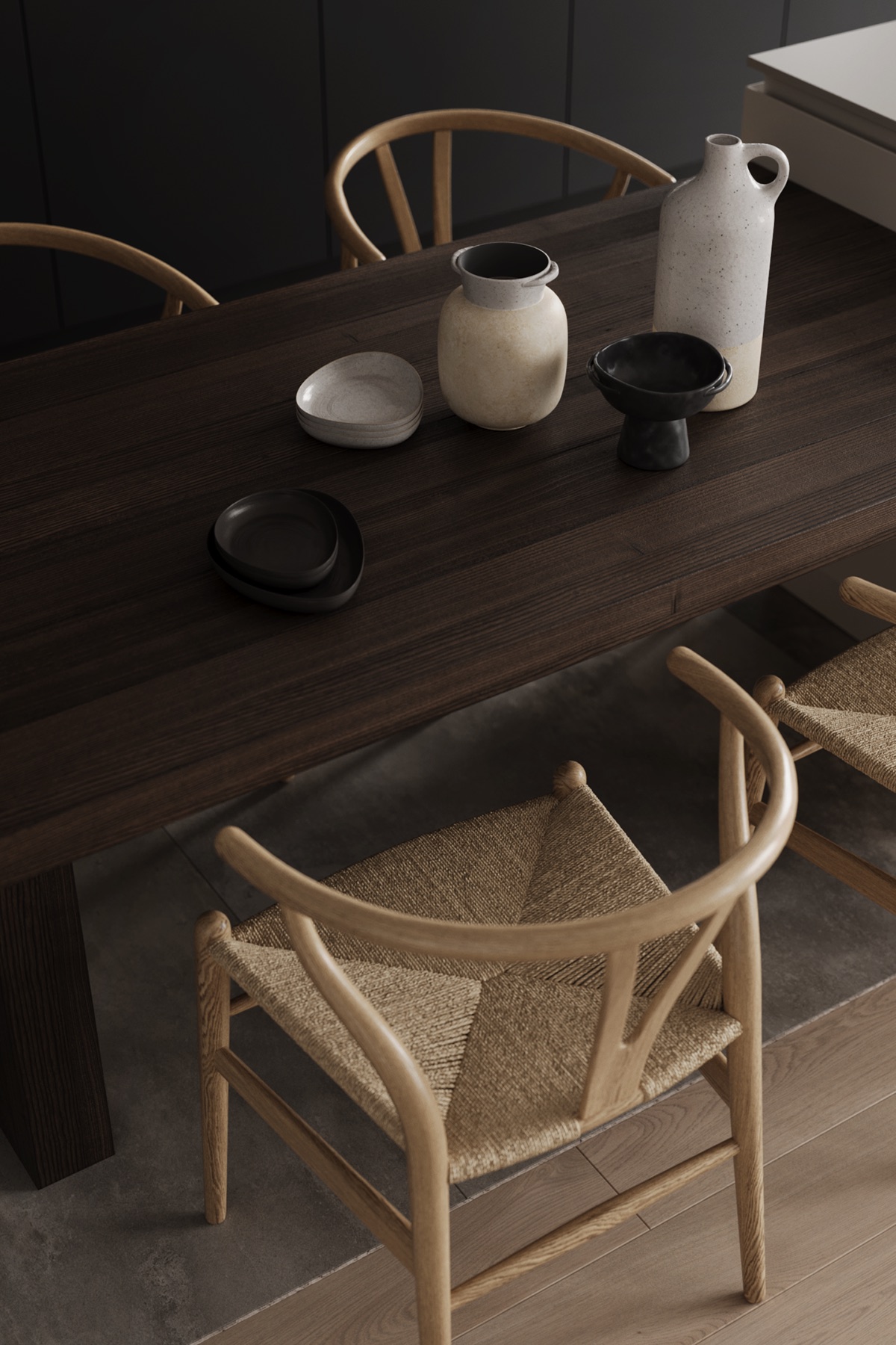 Still life on a dark wooden dining table