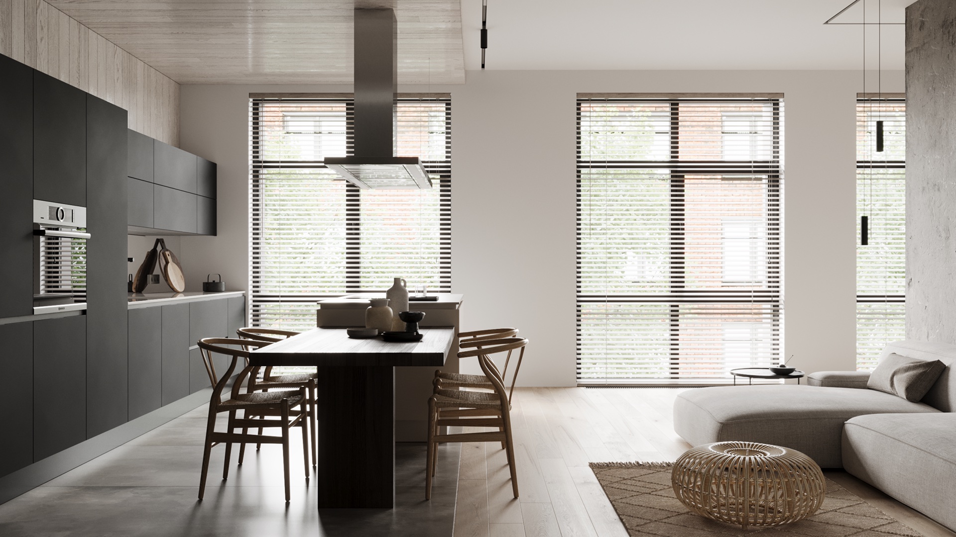 Open-plan kitchen and dining area